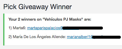 ganadoras sorteo vehículos PJ Masks